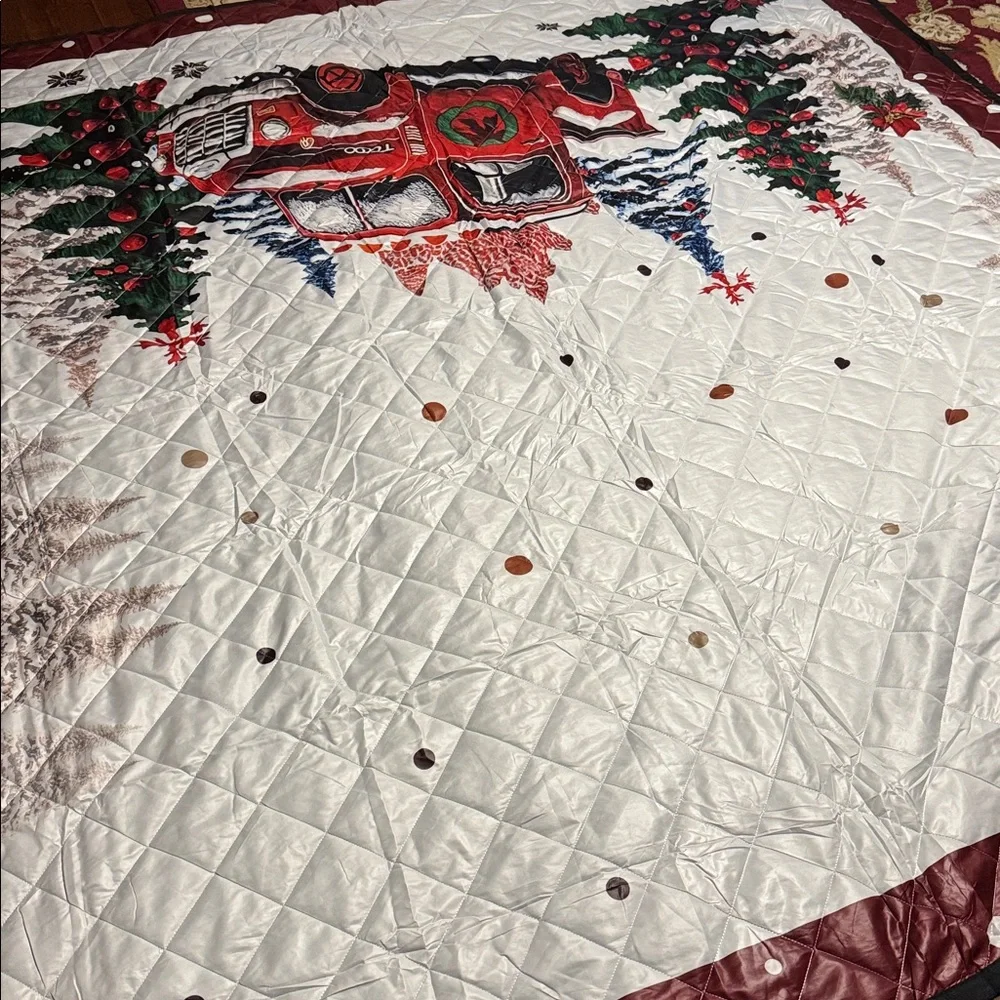 Quilted Christmas Blanket Red Truck Holiday Throw Large 91x102 Farmhouse Style